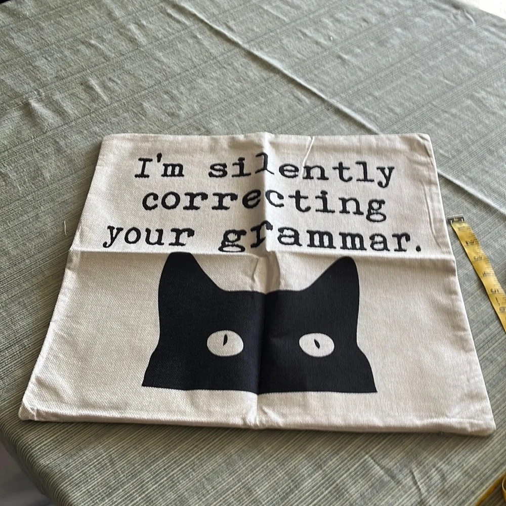 ‼️3/$10‼️ Grammar Cat Decorative Pillow Cover in Cream and Black